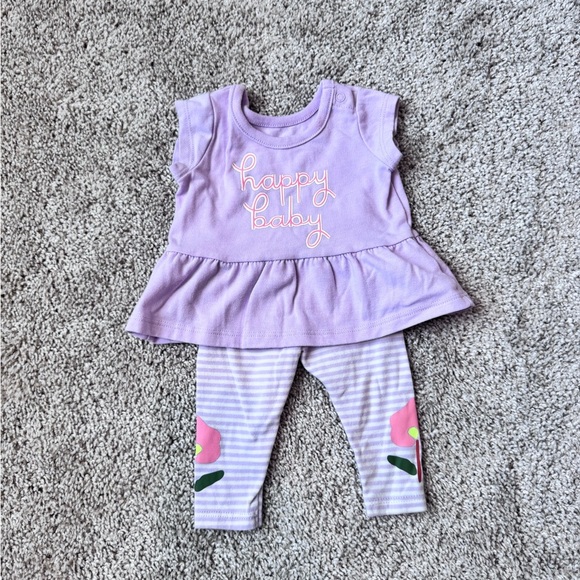 Carter’s Baby Girl “Happy Baby” Peplum Top & Floral Leggings Set – Size Newborn - Picture 2 of 7